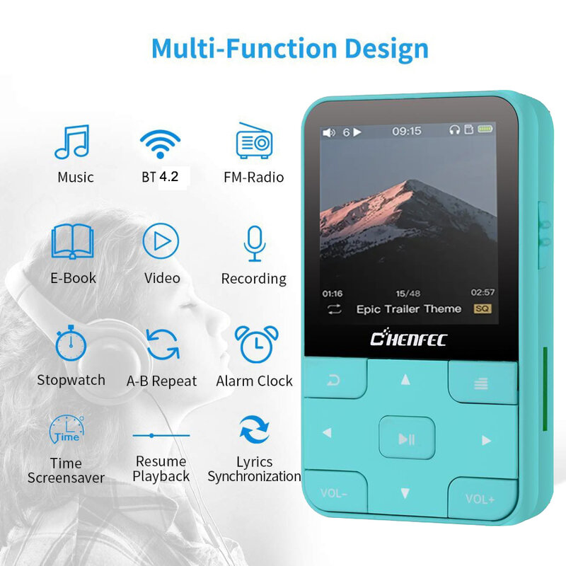 Ruizu MP3 Player Bluetooth 4,0 HIFI Mini Clip MP3 Musik-Player mit Bildschirm Unterstützung FM, Uhr, pedometer Unterstützung up to128GB SD Karte