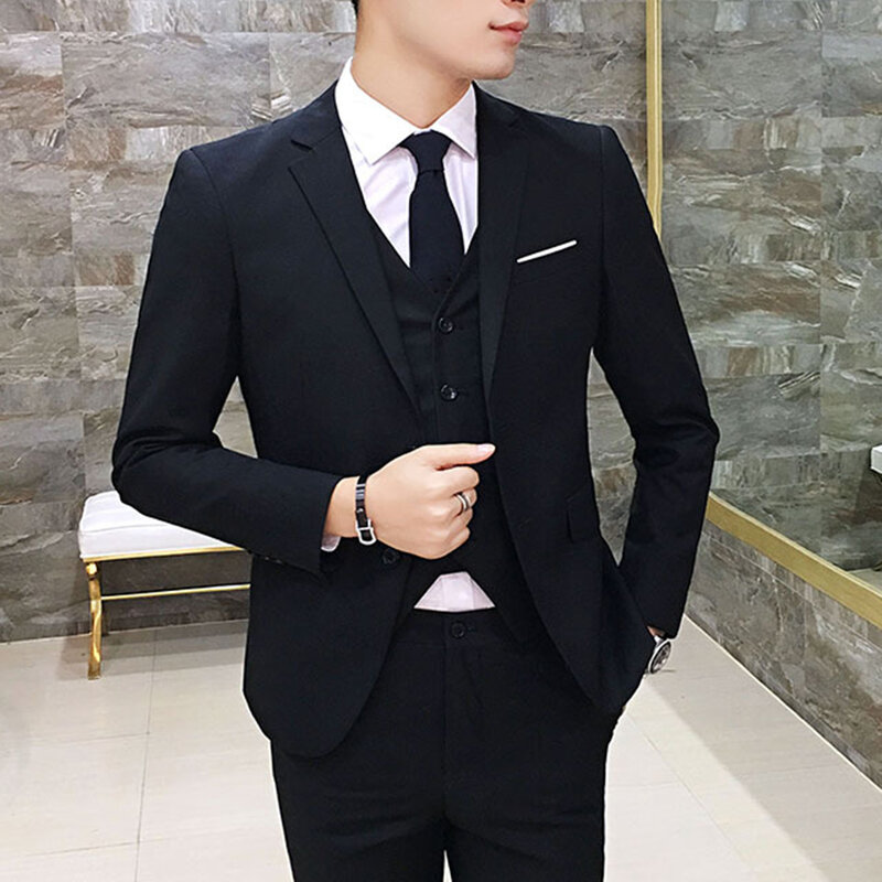 3 pz/set Luxury Plus Size completo da uomo Blazer formale + gilet + pantaloni completi completi Oversize per uomo Wedding Office Business Suit Set
