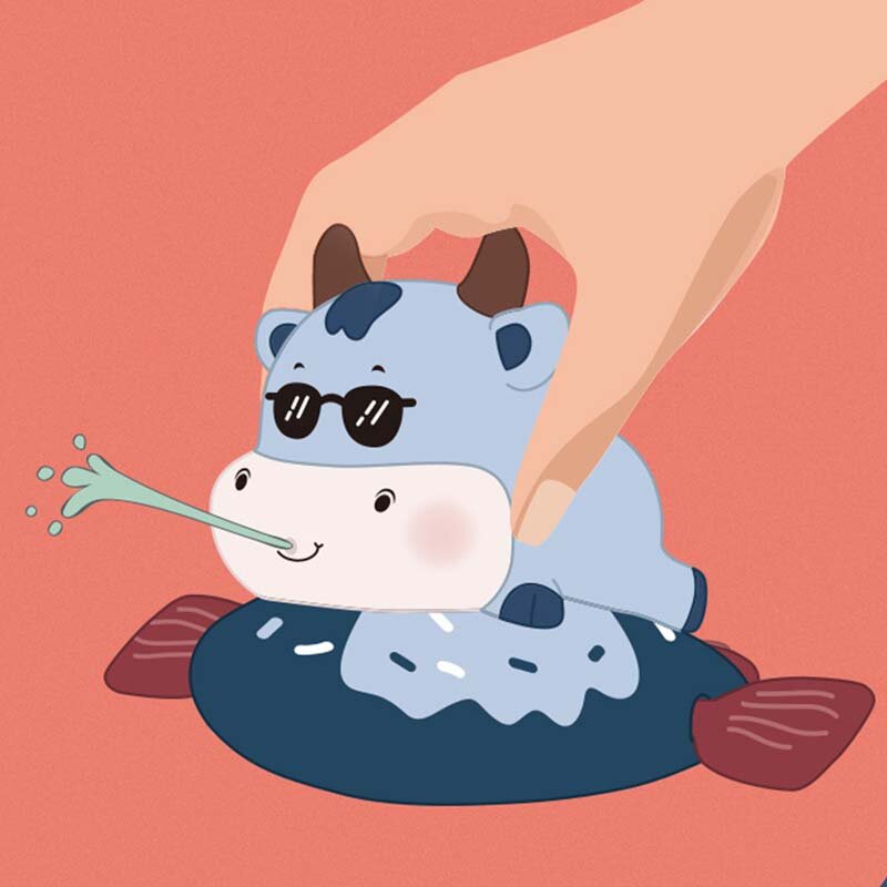1 szt. Urocze zwierzątko pociągnięcie zabawka do kąpieli krowę klasyczne dziecko wodne zabawki niemowlę Baby Swim Dumbo łańcuszek z mechanizmem zegarowym dla dzieci zabawki plażowe
