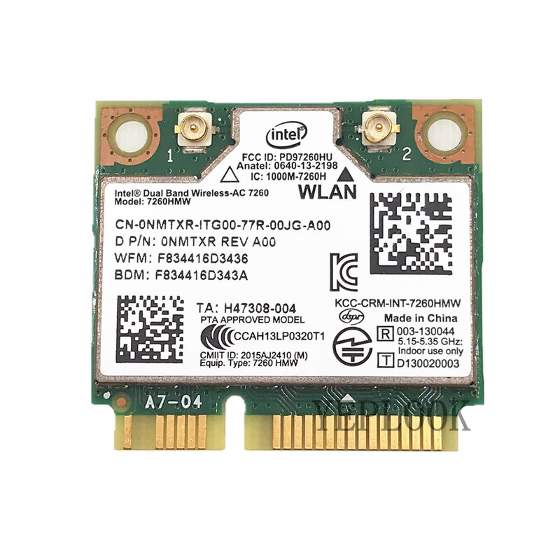 인텔 듀얼 밴드 와이파이 카드, DELL용 미니 PCIe 네트워크 카드, AC7260, 7260HMW, 7260AC, 2.4G, 5Ghz, 300M + 867Mbps, BT4.0, 802.11ac