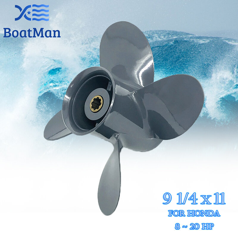 BoatMan® 9 1/4x11 Aluminum Propeller for Honda 8HP 9.9HP 15HP 20HP Outboard Motor 8 Tooth Engine 58134-ZV4-011AH RH 4 Blades