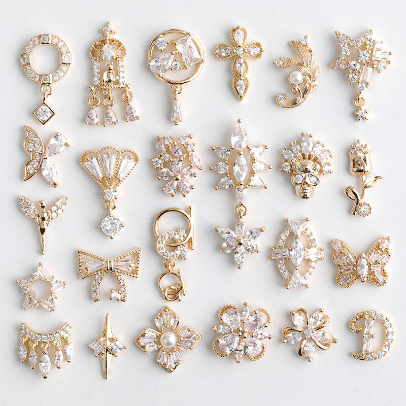 2 pièces de strass de luxe en cristal de Zircon pour décoration d'ongles en alliage d'or, chaînes de mode, bijoux d'ornements