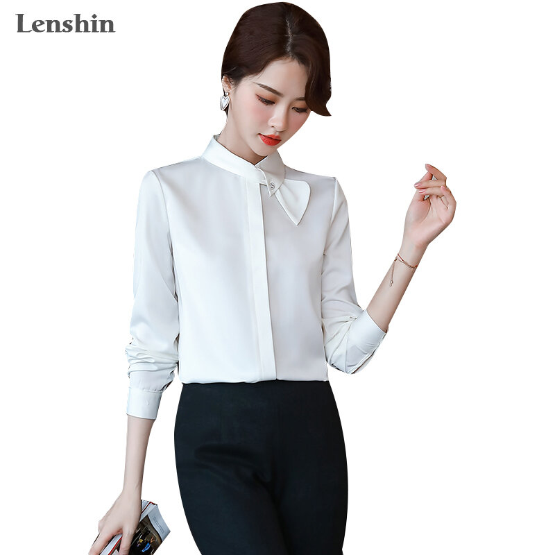 Женская офисная блузка Lenshin, с круглым вырезом и бантом, мягкая, тканевые рубашки
