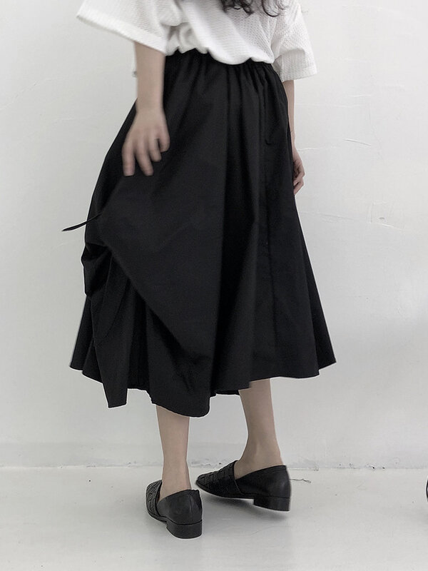 Женская юбка в стиле ретро, свободная плиссированная юбка большого размера в гонконгском стиле, подчеркивающая индивидуальность темного цвета, на лето