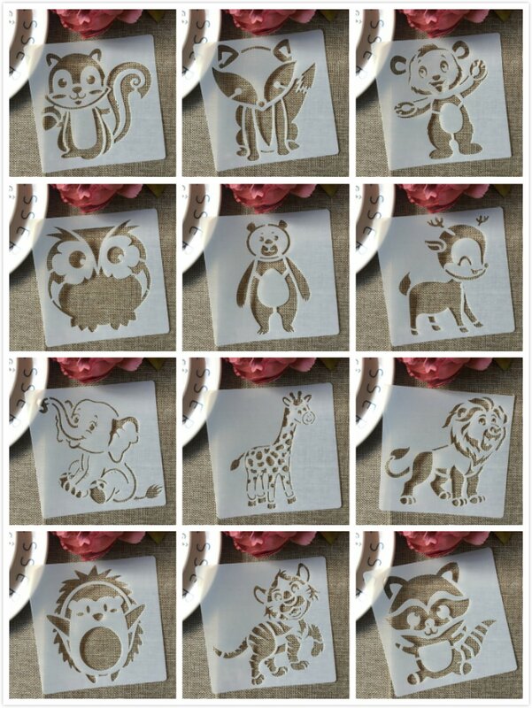 12 Buah/Set 13Cm Kebun Binatang Hewan Tupai Singa DIY Layering Stensil Lukisan Buku Tempel Mewarnai Album Timbul Pola Dekoratif