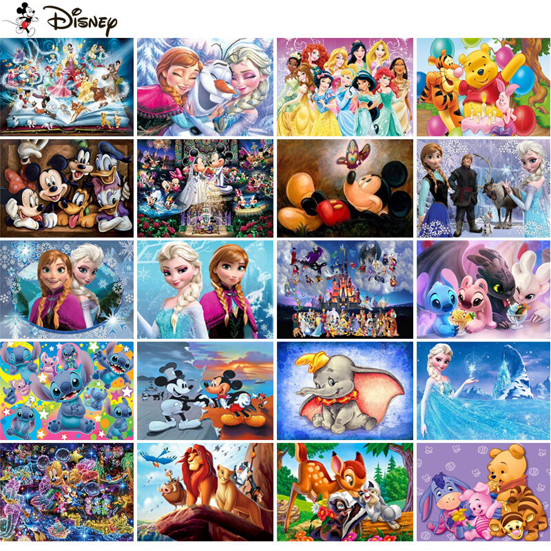 Pintura de diamantes de Disney para decoración del hogar, patrón de punto de cruz, bordado de diamantes 5D, arte de dibujos animados de princesa, Mickey Mouse, Winnie the Pooh