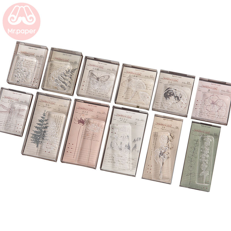 Mr Paper 12 Designs Butterfly Plants Moon Transparent Acrylic Seal Stamps for Scrapbooking Deco Craft Standard Acrylic Stamps