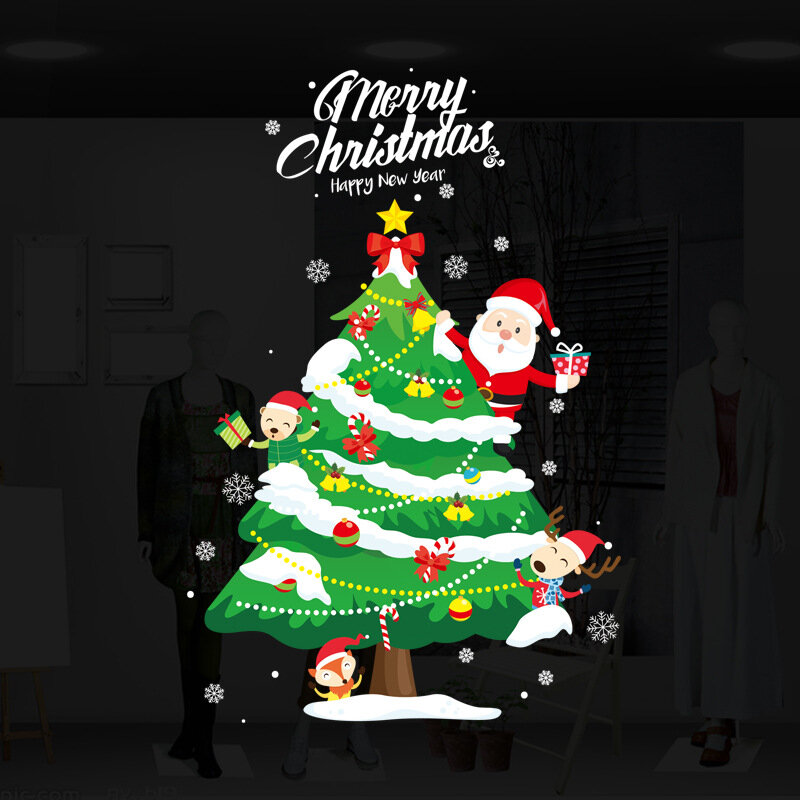 Nieuwe Dubbelzijdige Kerst Sticker Kerstboom Slaapkamer Woonkamer Verwijderbare Decoratieve Muurstickers