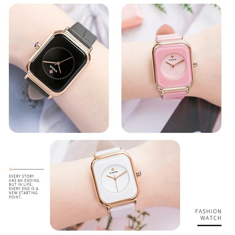 WWOOR-Relógio minimalista de quartzo retangular feminino, couro branco, relógio de pulso para senhoras, relógios de moda feminina, 2023