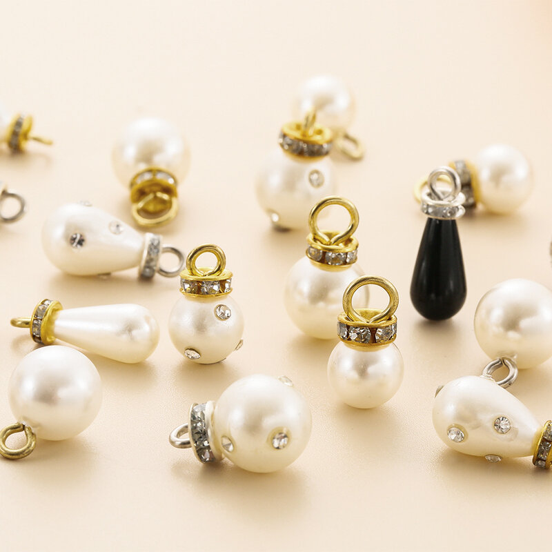 20 Buah Liontin Mutiara Imitasi Putih Jimat Mutiara Geometrik Gaya Campuran dengan Berlian Buatan Tangan DIY Aksesori Gaun Perhiasan