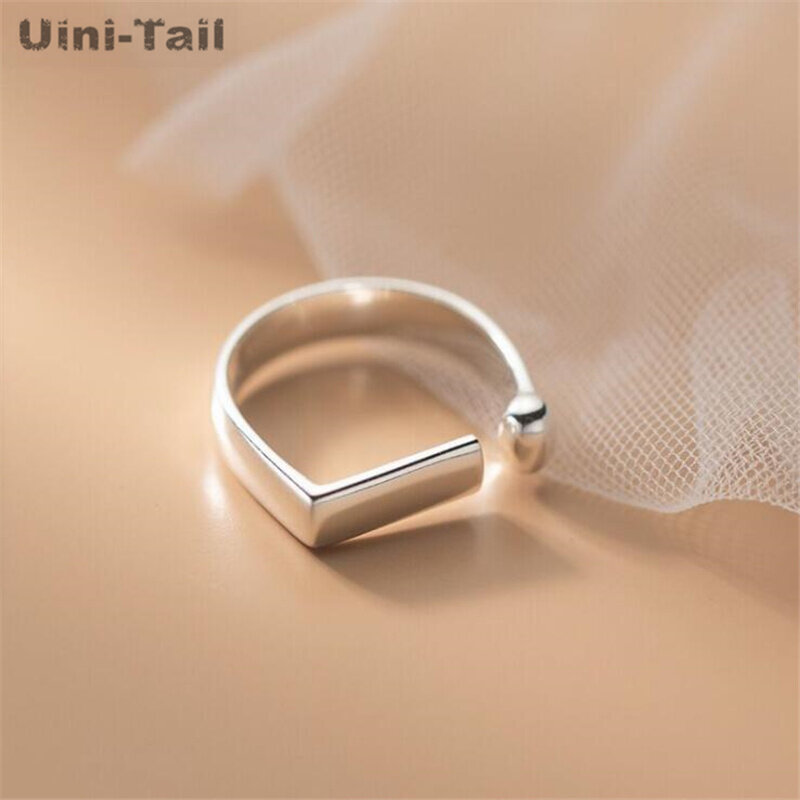 Uini-tail vendita calda nuovo design lucido in argento sterling 925 viso largo a forma di D geometrico anello aperto moda semplice flusso alla moda JK038