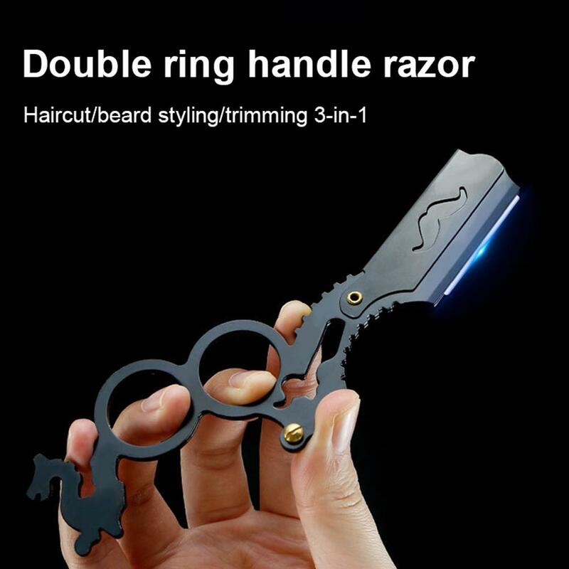 Men Stainless Steel Straight Barber Edge Steel Safety Razors Beard Shaving Knife Hair Removal Tools Cutter Holder 10pcs Blades
