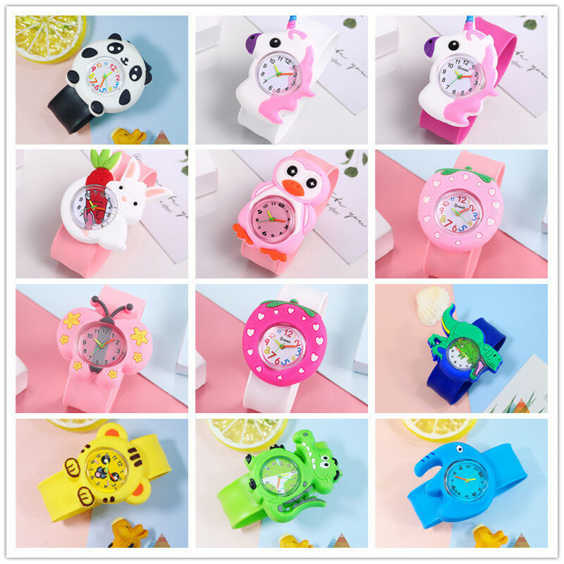 Jam Tangan Bayi Jam Tangan Anak-anak Anime Hewan Mainan Murid TK Kartun Jam Tangan Kuarsa Cincin Kancing Silikon untuk Jam Hadiah Anak Laki-laki Perempuan
