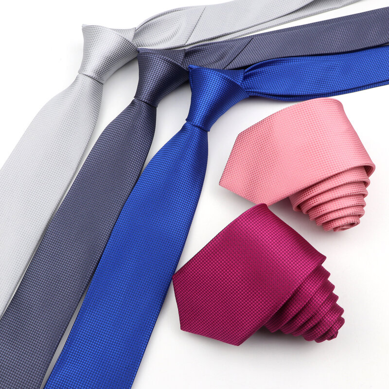 Мужской деловой галстук 6 см, Модный классический тонкий галстук в мелкую клетку винного, красного, синего, розового цветов, аксессуар для свадебной вечеринки