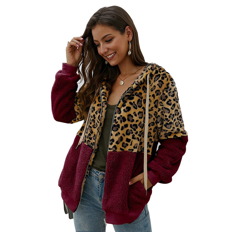Zogaa 2019 moda leopardo veludo jaqueta casaco feminino vintage zíper com capuz manga longa inverno grosso jaquetas streetwear casacos