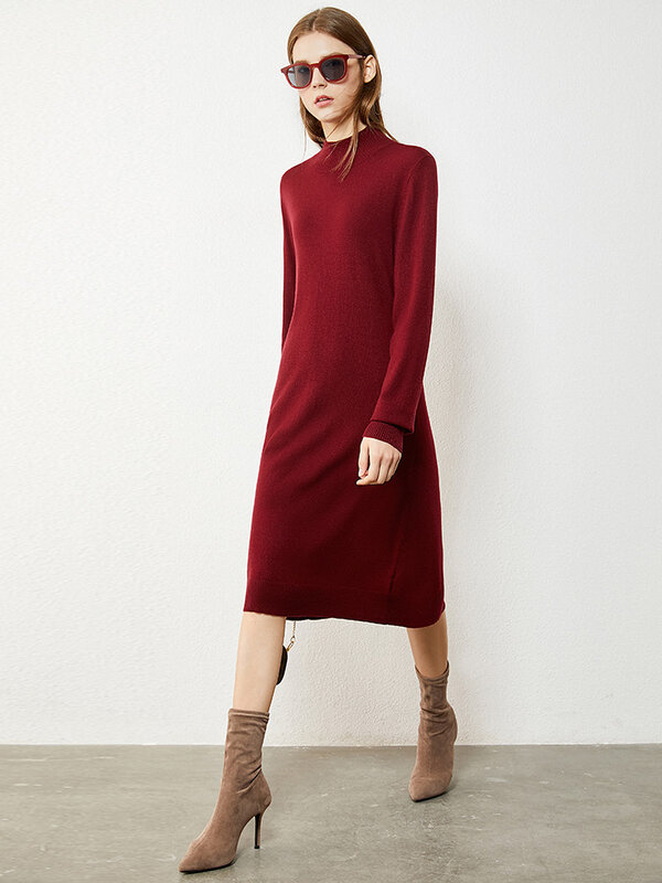 Gaya Panas Minimalis Musim Dingin Cocok untuk Wanita Fashion Kausal Solid Oneck Calf-Length Dress Sweater Wanita Jaket Rajutan Mantel 12030298