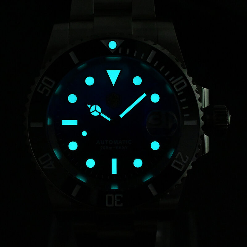 San Martin 40.5mm นาฬิกา V3แนวผี, NH35นาฬิกาข้อมือสำหรับผู้ชายหรูหรานาฬิกาข้อมือกลไกอัตโนมัติสำหรับนักประดาน้ำ20Bar ไพลิน lumed