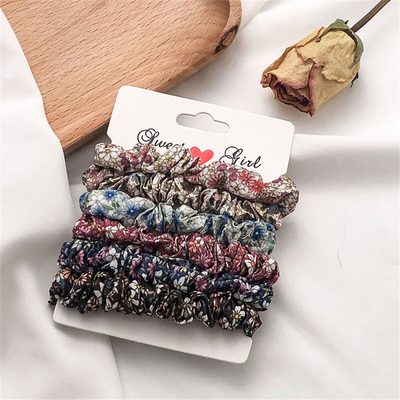 Scrunchies de seda con estampado de leopardo para mujer, bandas elásticas para el cabello, accesorios para el cabello, regalo, Color sólido, 5 piezas, 6 piezas