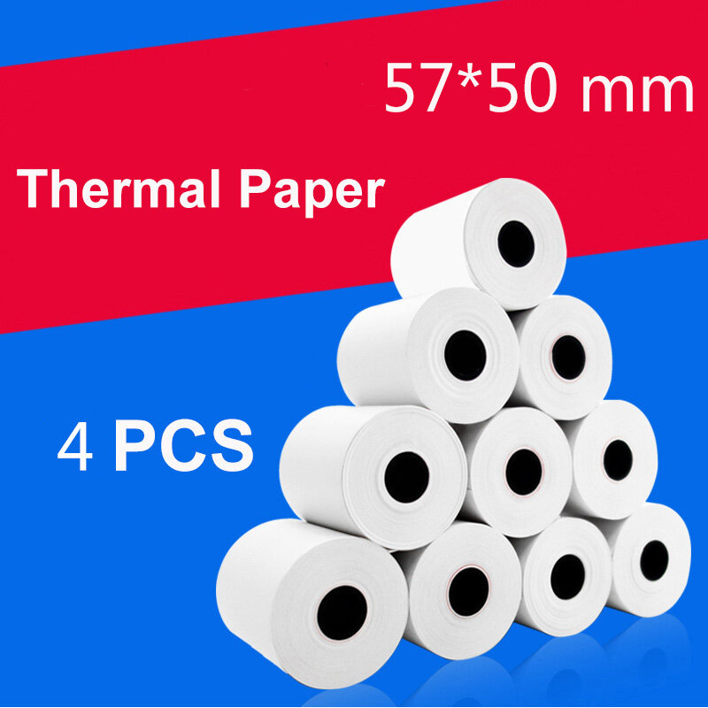 Paperang 및 Peripage 미니 프린터용 모바일 블루투스 POS 프린터, 열 영수증 용지, 57x50mm, 4 롤, 10m 길이