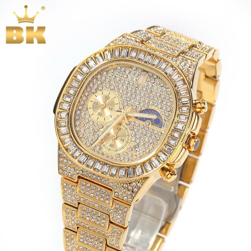 Ice Hiphop Store – montre-bracelet à Quartz en acier inoxydable, multifonction, mode de luxe, carré, décontracté, noir, non étanche