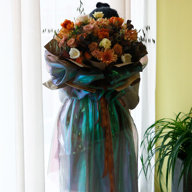 Novos produtos coloridos pied bian se sha conexão arco-íris sha criativo de alta qualidade bouquet embalagem voile flor embalagem esteira