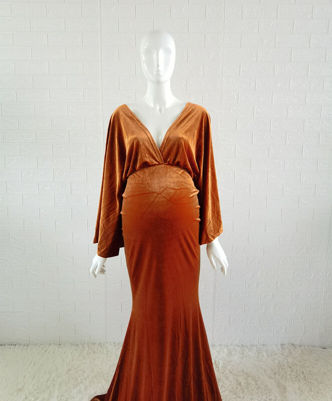 2021 الشتاء المخملية بوهو الأمومة فستان طويل للصور تبادل لاطلاق النار البوهيمي الأمومة المخملية التصوير الجسم كون فستان الخامس الرقبة