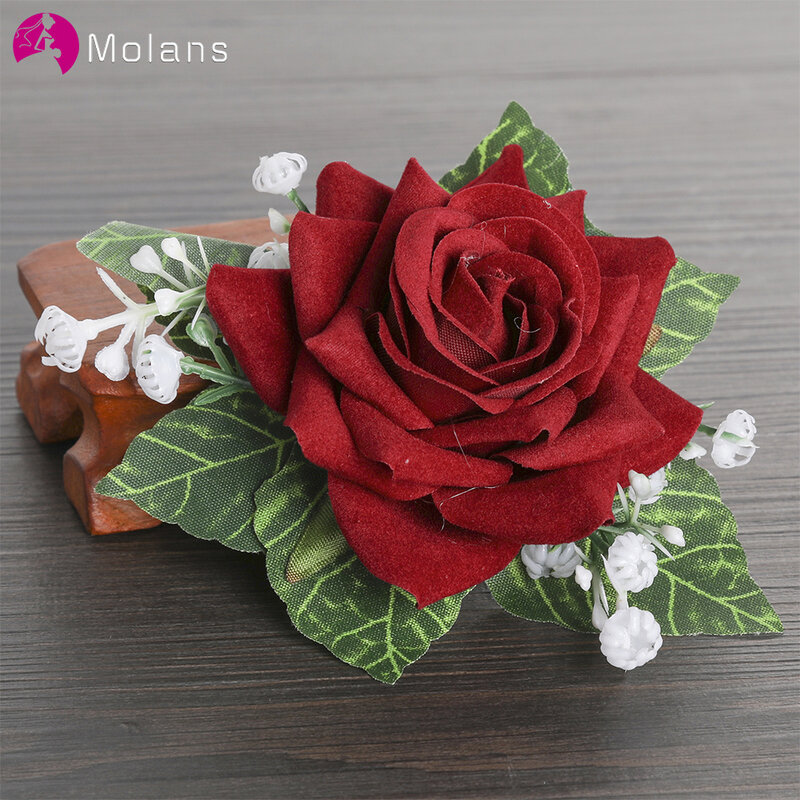 MOLANS Bride Big Rose Hairpins Stimulation Flower Leaf Fabric Hair Clips 4 Colors Available Wedding Photography Women Headpieces