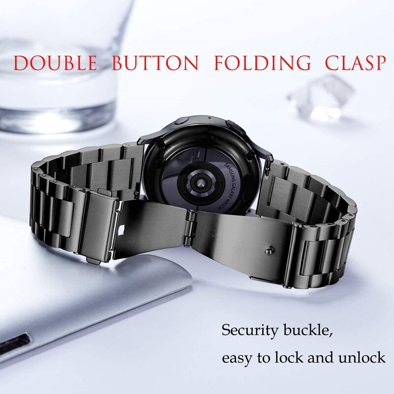 Pulseira de relógio de pulso de 22mm, pulseira de aço inoxidável para ticwatch pro 2020, pulseira de relógio de 20mm para samsung active2 40mm 44mm