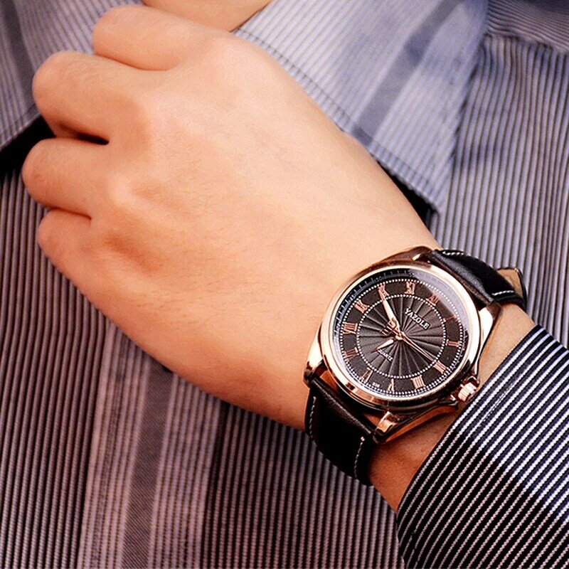 Zegarek Meski – montre-bracelet en cuir pour homme, accessoire de luxe, à Quartz, tendance