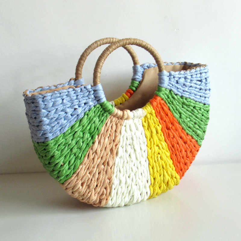 Сумка TOBO для женщин полукруглая из ротанга, цветные летние пляжные сумочки большой вместимости ручной работы, Плетеная соломенная сумка для отпуска