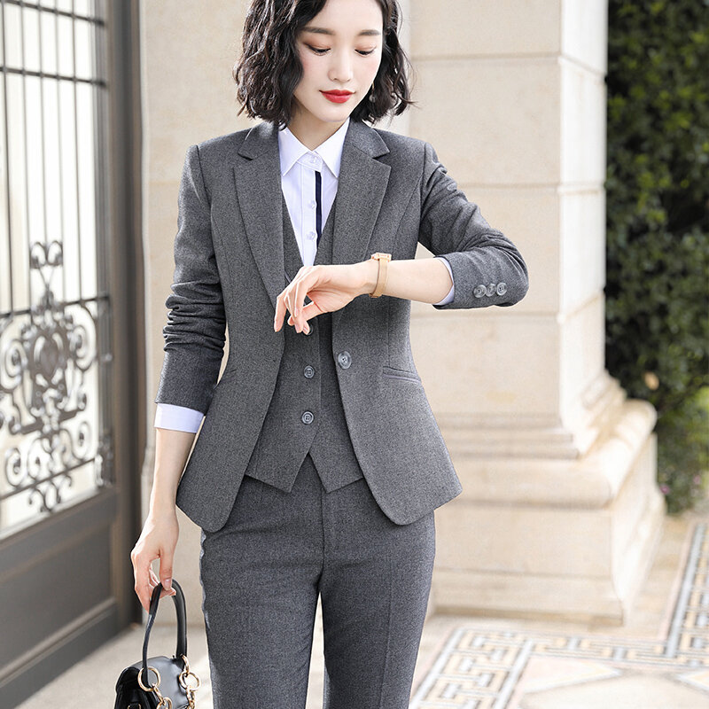 Женский деловой костюм Lenshin, Блейзер, жилет, брюки, комплект из 3 предметов
