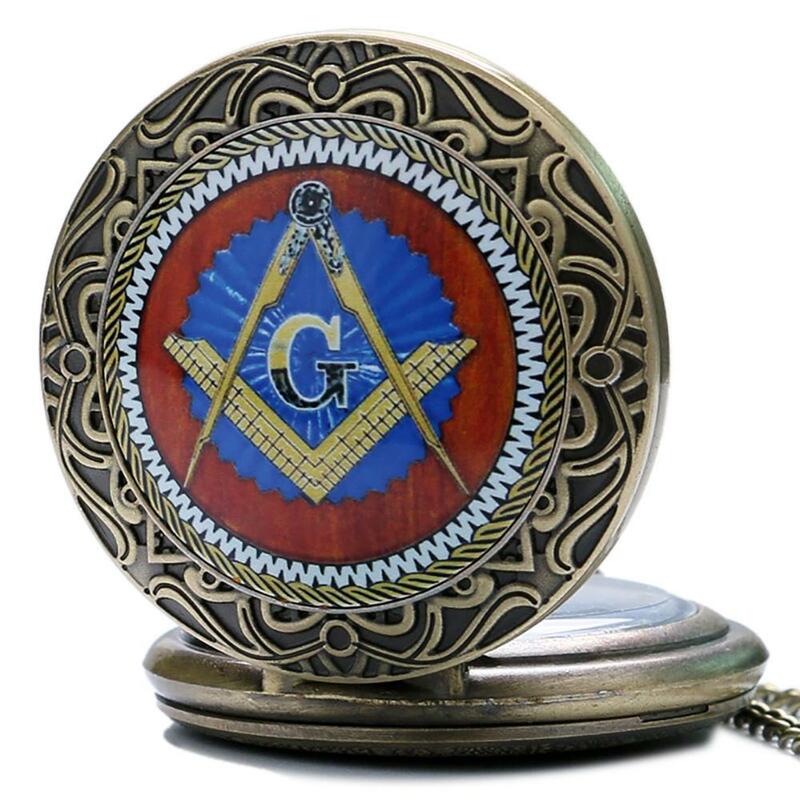 Jam Tangan Saku Quartz Liontin Kalung Retro Mason Kompas Persegi Krom Batu Masonik Perunggu Hadiah Terbaik untuk Freimon