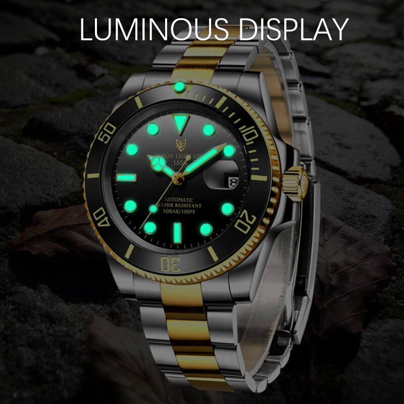 2022ใหม่ LIGE นาฬิกาผู้ชายอัตโนมัตินาฬิกาแฟชั่นนาฬิกาธุรกิจส่องสว่างนาฬิกากันน้ำสำหรับชาย316L เ...
