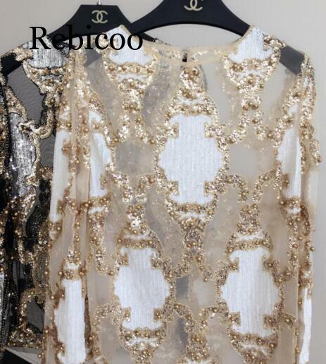 women crystal Blouses sexy lace beads autumn winter top and shirts  blusa femme camisa  wholesale