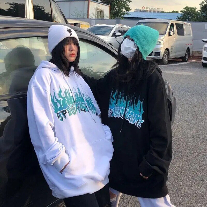 Sweatshirt Wanita Gaya Korea Atasan Streetwear Pullover Lengan Panjang Print Hoodie Besar Ukuran Plus Pakaian Harajuku Hip Hop