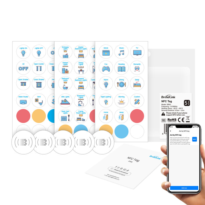 BroadLink Gfntag215 Stiker Tag NFC Tahan Air, Bekerja Pada Logam, Memicu Perangkat dan Adegan Otomatisasi Rumah, Bekerja dengan Iftt