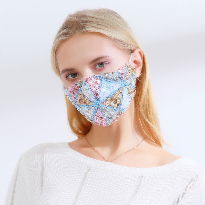 Fashion Sequin Face Masks Women Winter Crystal Decor Cycling Dustproof Breathable Warm Cotton Facemask Party Nightclub Outdoor