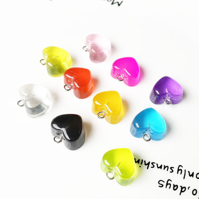 10 pz/lotto trasparente colorato resina cuore ciondolo gioielli fare risultati carino Charms orecchini fai da te collana portachiavi accessori
