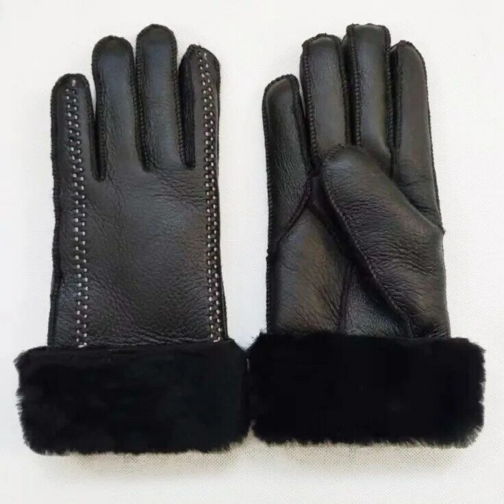 Super Warme Winter Handschoenen Voor Vrouwen Outdoor Fietsen Schapen Lederen Handschoenen Dames Schapenvacht Echt Bont Guantes Mitten Volledige Vingers