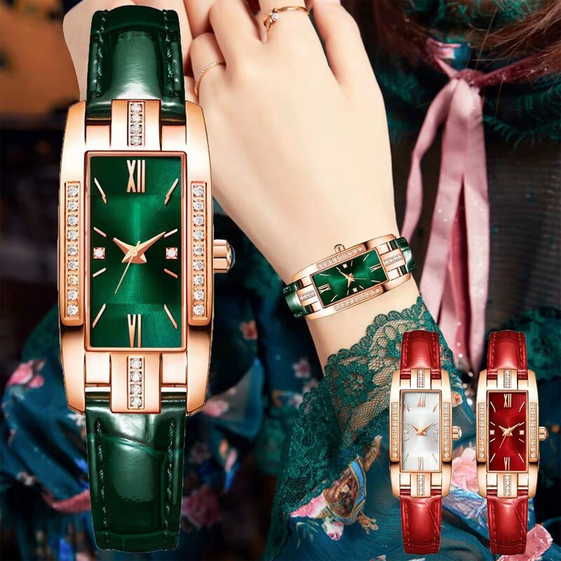 Высококачественные классические женские кварцевые часы WOKAI с ремешком в стиле ретро, квадратные зеленые кварцевые часы, женская одежда для студентов, часы в роскошном стиле