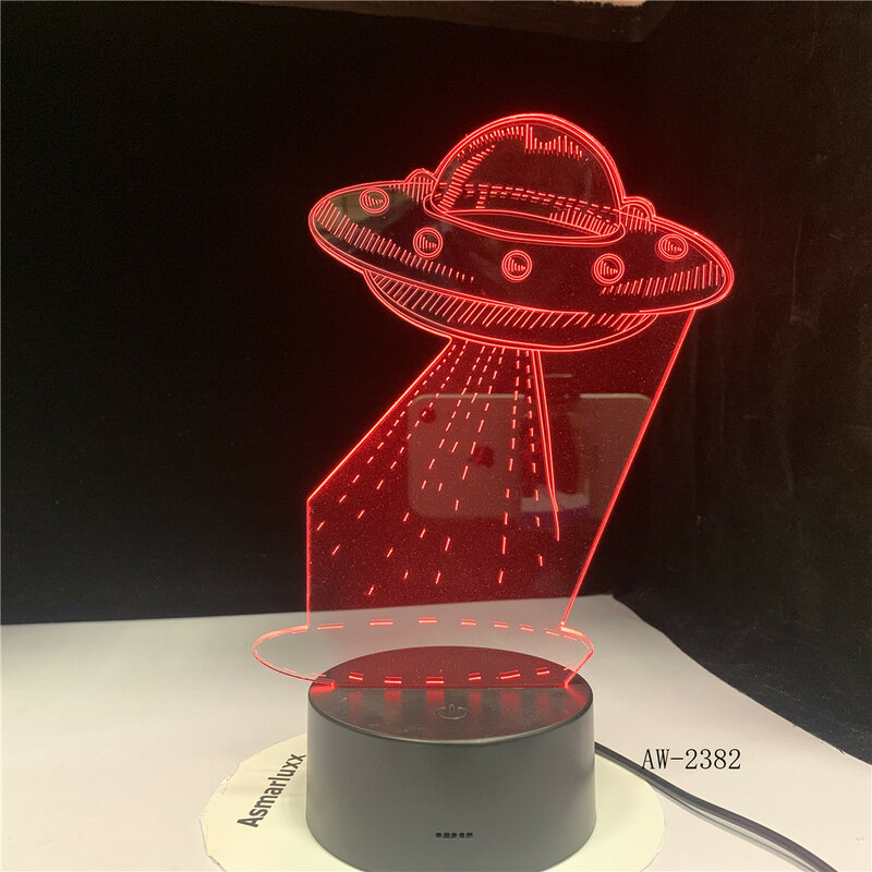 Cartoon UFO Alien veicolo spaziale acrilico 3D luci notturne USB LED lampada da tavolo per dormire decorazioni per la casa a distanza regalo di natale 2382