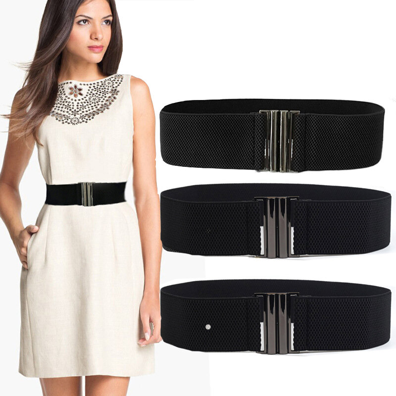 Cinturones de corsé ancho de banda elástica, cinturón de abrigo de plumón Simple, hebilla femenina, correa negra, accesorios de decoración de cintura de vestido