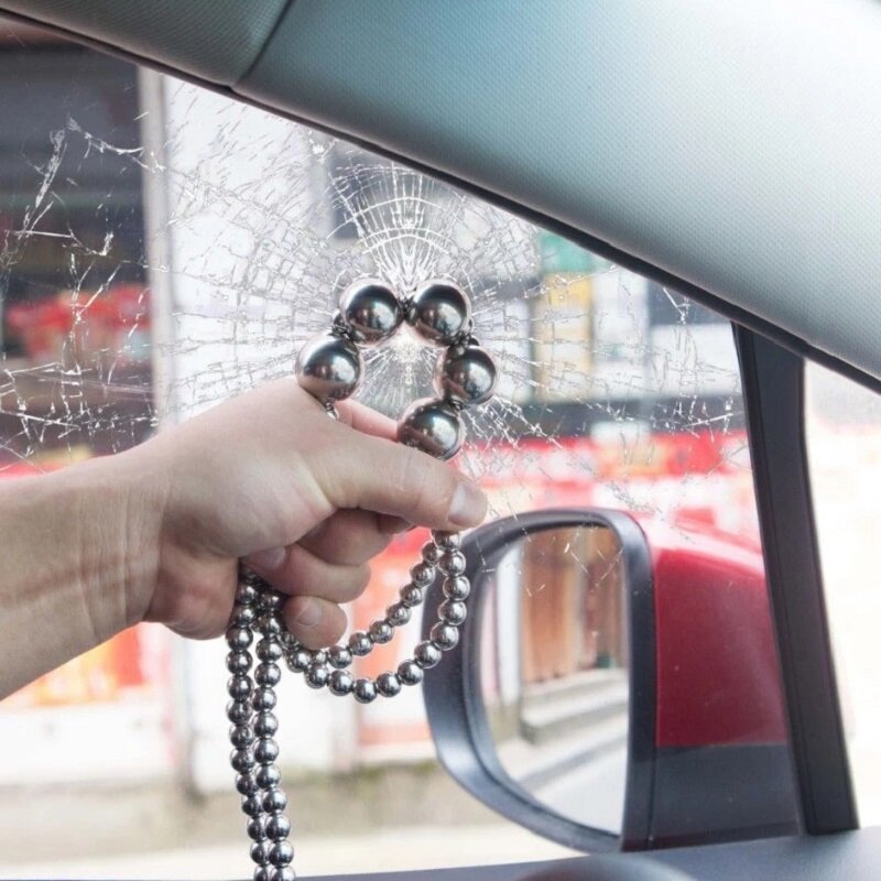 EDC-Bracelet d'autodéfense avec grosse boule d'acier, collier en acier inoxydable, fouet en acier au titane, arme de sécurité personnelle pour voiture, fenêtre cassée