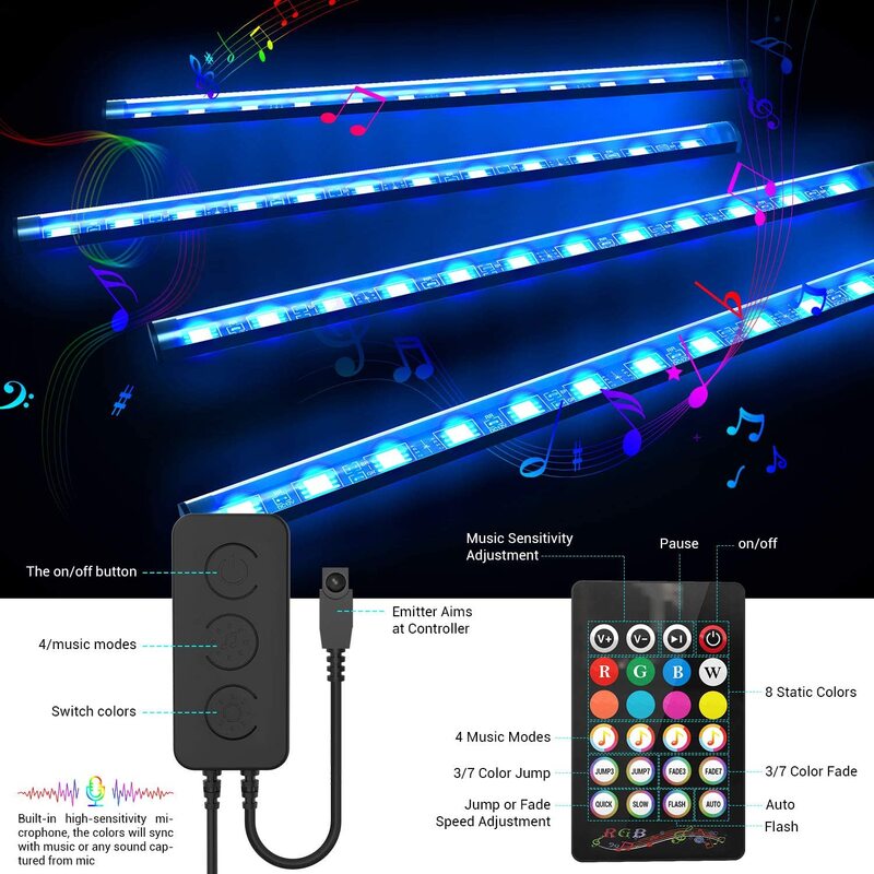 4 in 1 LED Car Interior Decoration Light Strip Bluetooth APP Control RGB Car Atmosphere lampada ambientale luce carica USB impermeabile