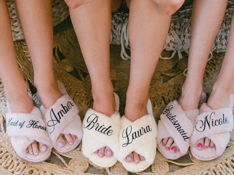 Personalized Bride Slipper Fluffy Bridesmaid Gifts Wedding Bachelorette Hen Party Monogram Sleepover Birthday Party Slippers Get
