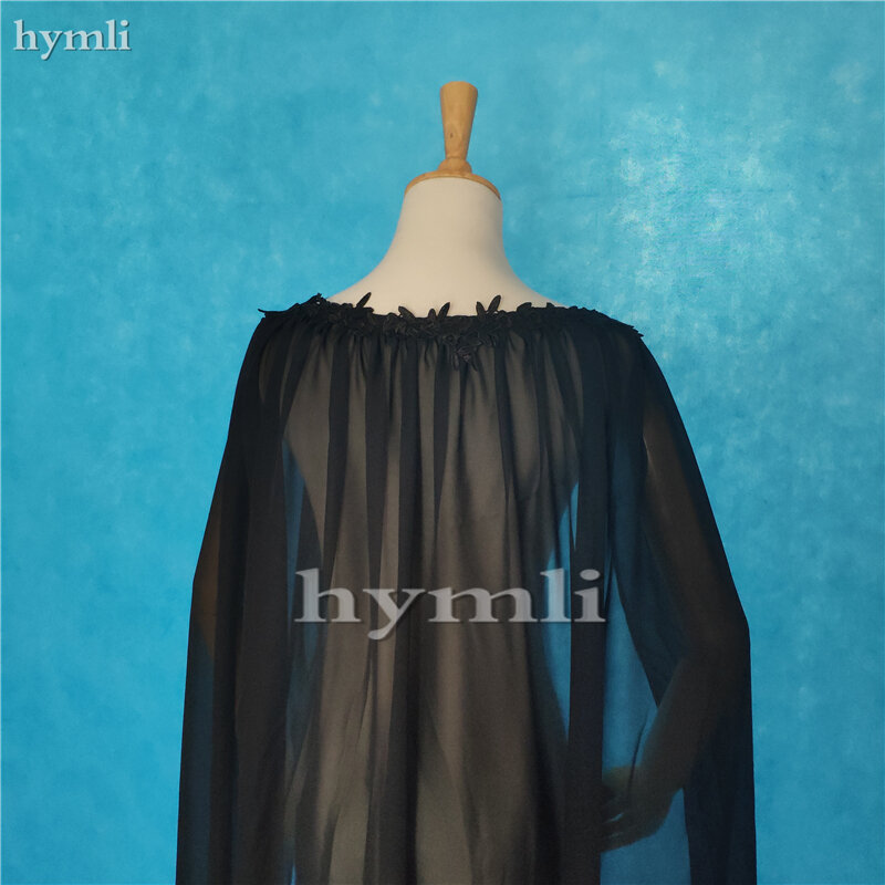 Damska czarna szyfonowa chusta 2 metry długi płaszcz Bridal Cape