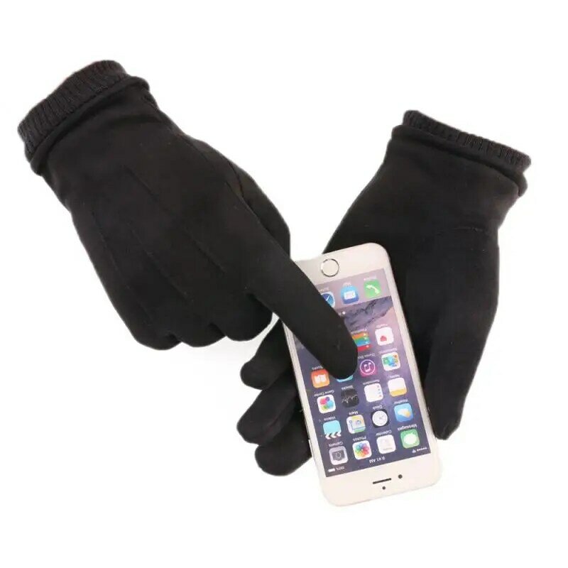 Zimowe zamszowe rękawiczki męskie, sportowe ciepłe i aksamitne jazda na zewnątrz męskie rękawiczki do ekranu dotykowego, zimowe ciepłe rękawiczki