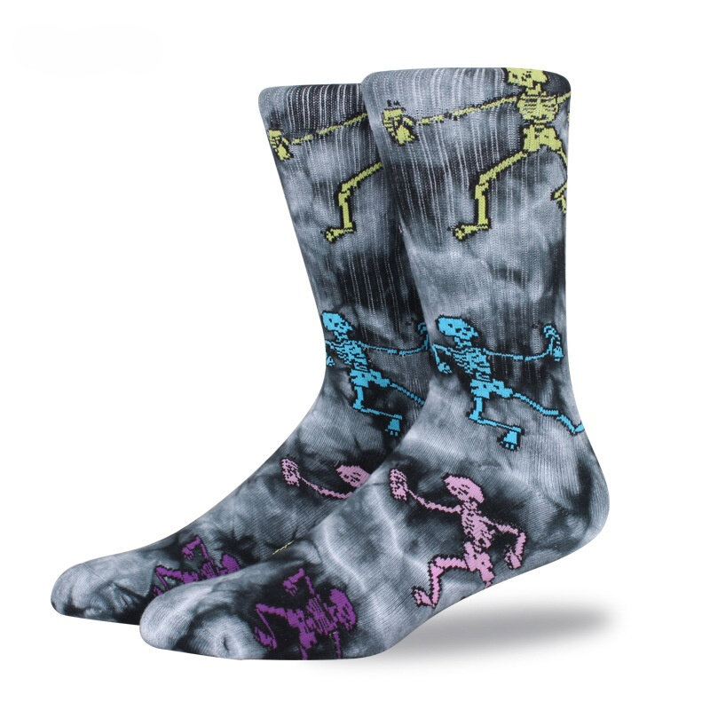 Модные чулки Tie-dye, носки для скейтборда с черепом, махровые высокие чулки, однотонные хлопковые носки, аксессуары в стиле Харадзюку