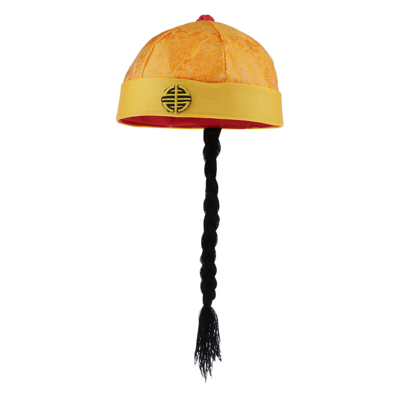 Prettyia-chapéu oriental chinês para adultos, traje de seda, boné com trança, engraçado