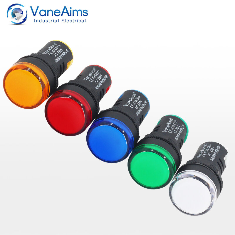 โคมไฟสัญญาณพลังงานพลาสติกลูกปัดไฟแสดงสถานะ LED ขนาดเล็ก AD16-22DS 12V 24V 220V สีแดงสีขาวสีเขียวสีฟ้าและสีเหลือง